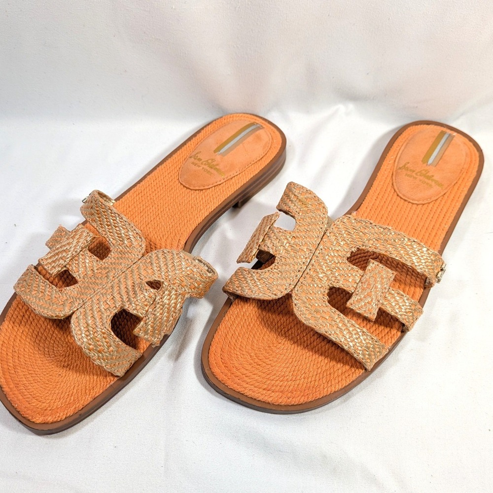 Sam Edelman Orange Bay Slide Sandals; Woven Raffia Metallic Gold